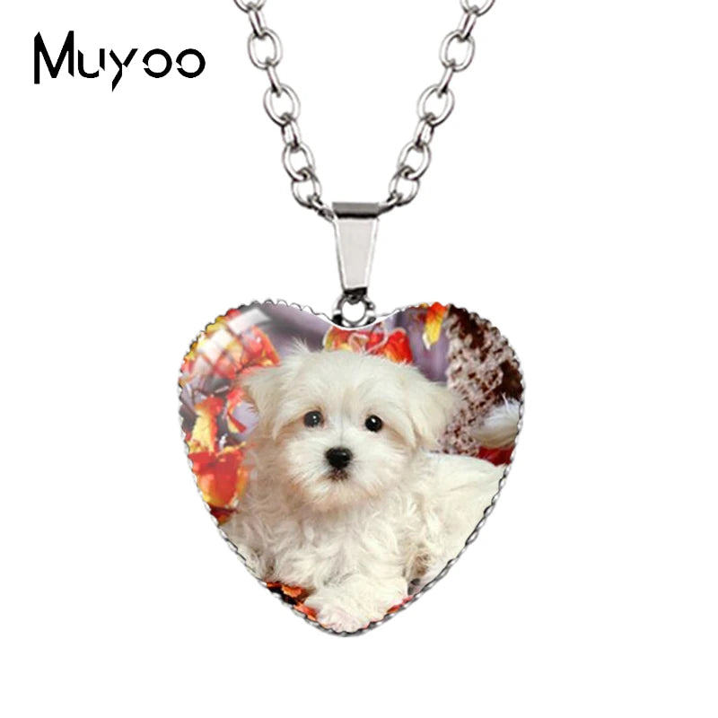 New Arrival Cute Pets Animal Lovely Puppy Heart Pendant Handmade Dog Pets Heart Necklace Jewelry HZ3