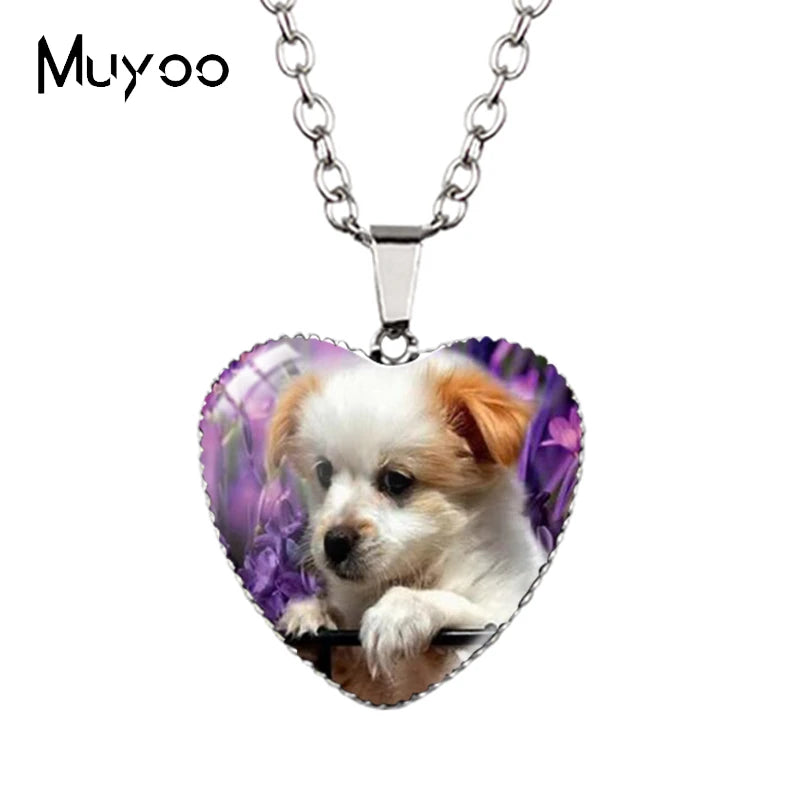 New Arrival Cute Pets Animal Lovely Puppy Heart Pendant Handmade Dog Pets Heart Necklace Jewelry HZ3
