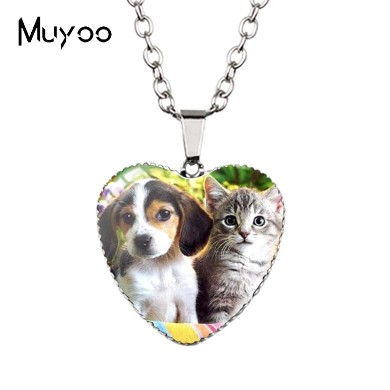 New Arrival Cute Pets Animal Lovely Puppy Heart Pendant Handmade Dog Pets Heart Necklace Jewelry HZ3