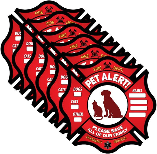 Pet Alert Stickers- FIRE Safety Alert and Rescue (6 Pack) - save Your Pets Encase of Emergency or Danger Pets in Home for Windows, Doors Sign (6PK, Fireman Symbol)