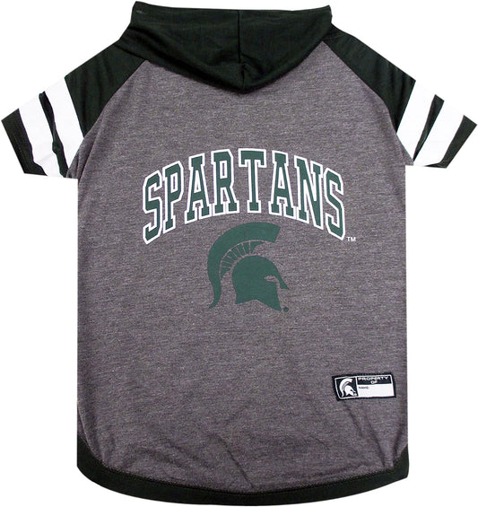 NCAA Michigan State Spartans Hoodie for Dogs & Cats, Medium Collegiate Licensed Dog Hoody Tee Shirt. Sports Hoody T-Shirt for Pets. College Sporty Dog Hoodie Shirt.