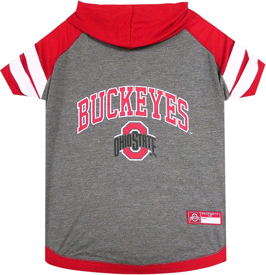 NCAA Ohio State Buckeyes Hoodie for Dogs & Cats, Medium. | Collegiate Licensed Dog Hoody Tee Shirt | Sports Hoody T-Shirt for Pets | College Sporty Dog Hoodie Shirt