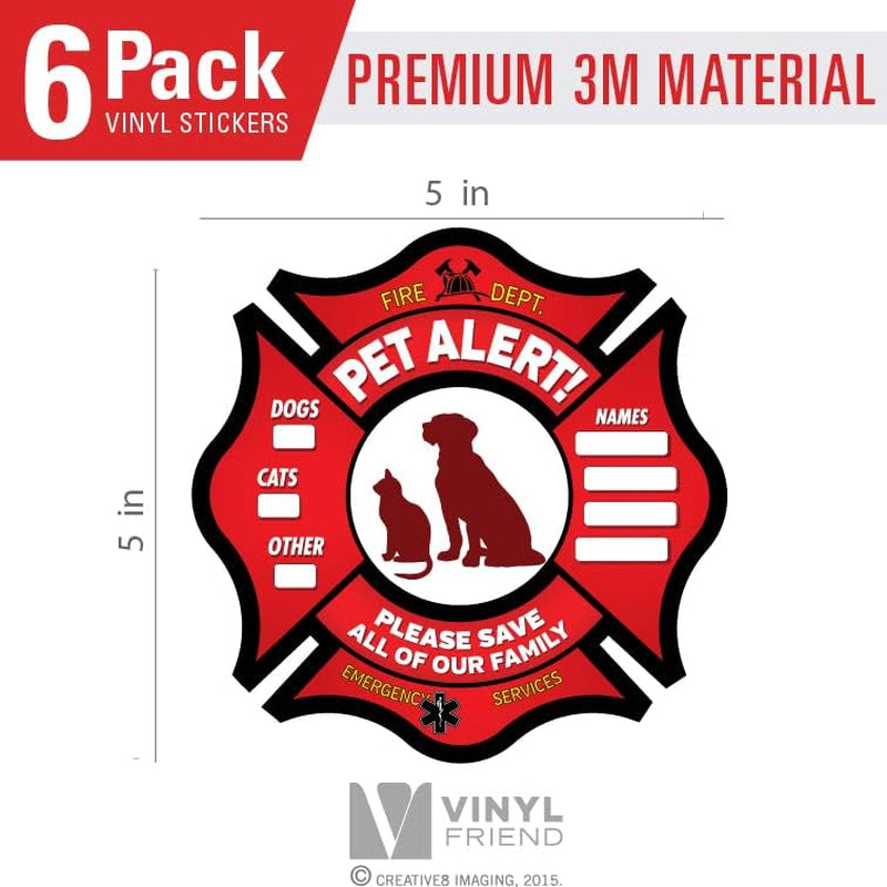 Pet Alert Stickers- FIRE Safety Alert and Rescue (6 Pack) - save Your Pets Encase of Emergency or Danger Pets in Home for Windows, Doors Sign (6PK, Fireman Symbol)
