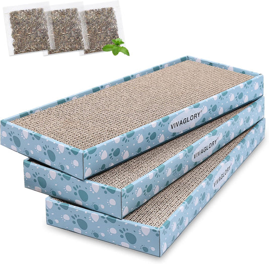 Cat Scratcher, Scratching Pads with Box, Reversible Board for Indoor Cats Kitty, Cardboard Scratchers, Catnip Included, 3 Pack, Regular